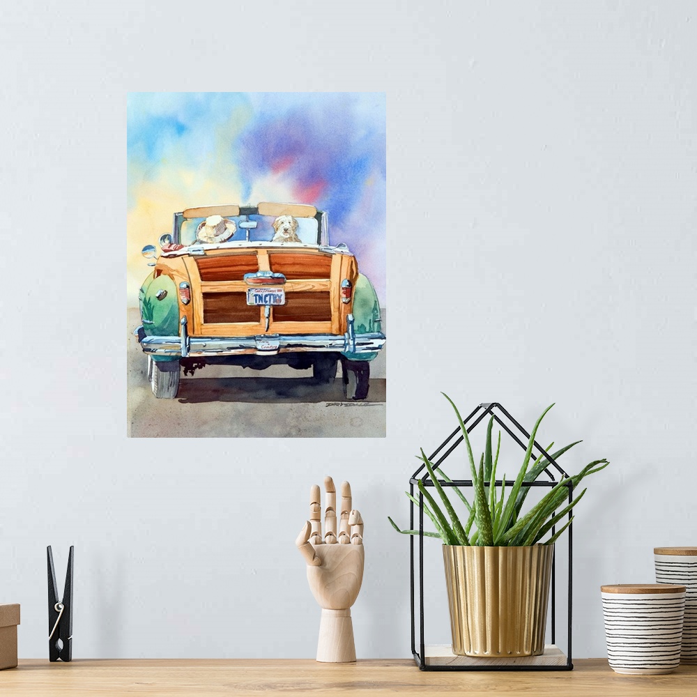 A bohemian room featuring Watercolor of two buddies in a Chrysler Town