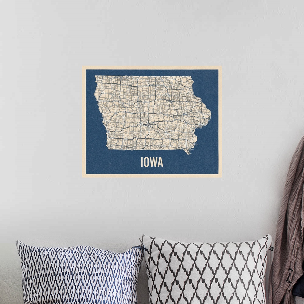 A bohemian room featuring Vintage Iowa Road Map 2
