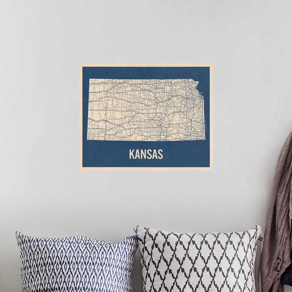 A bohemian room featuring Vintage Kansas Road Map 2