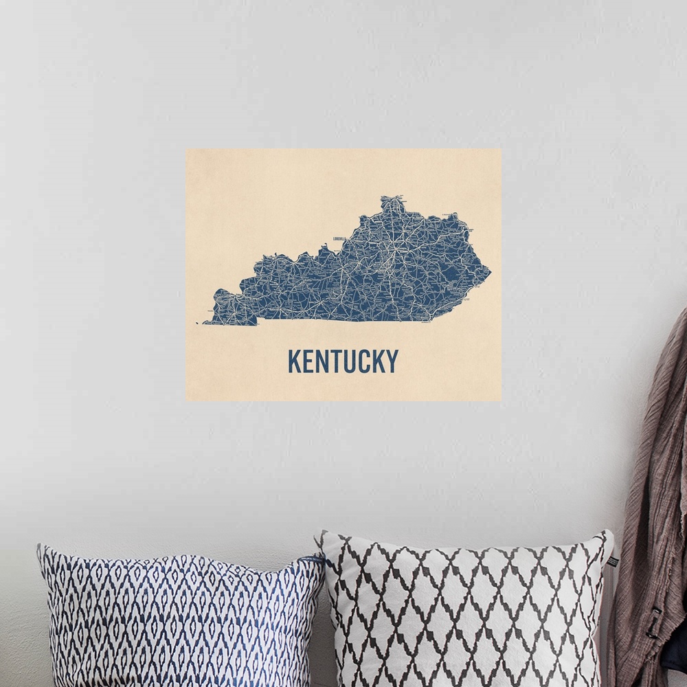 A bohemian room featuring Vintage Kentucky Road Map 1