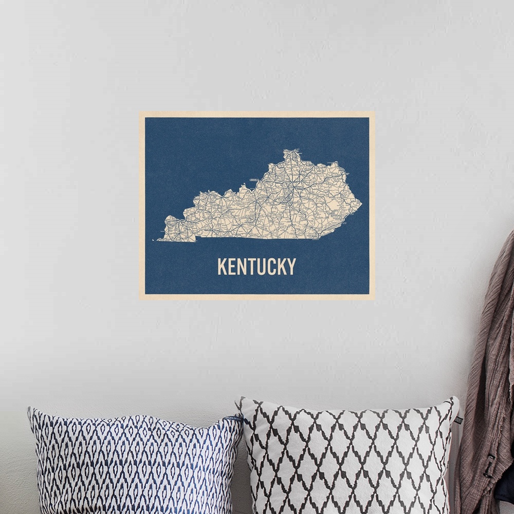 A bohemian room featuring Vintage Kentucky Road Map 2