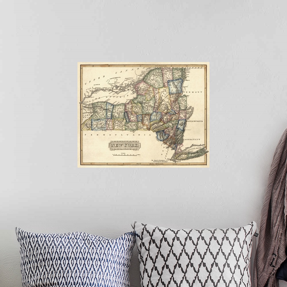 A bohemian room featuring Vintage Map of New York