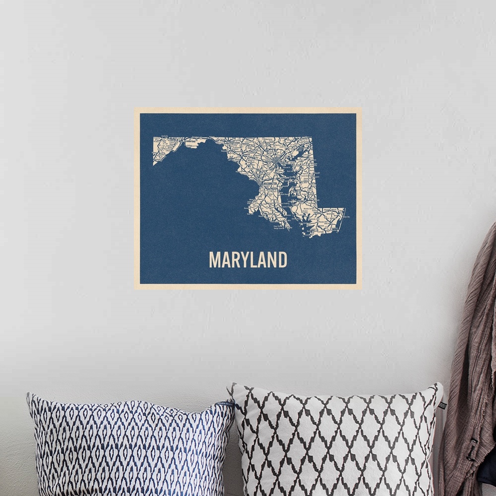 A bohemian room featuring Vintage Maryland Road Map 2