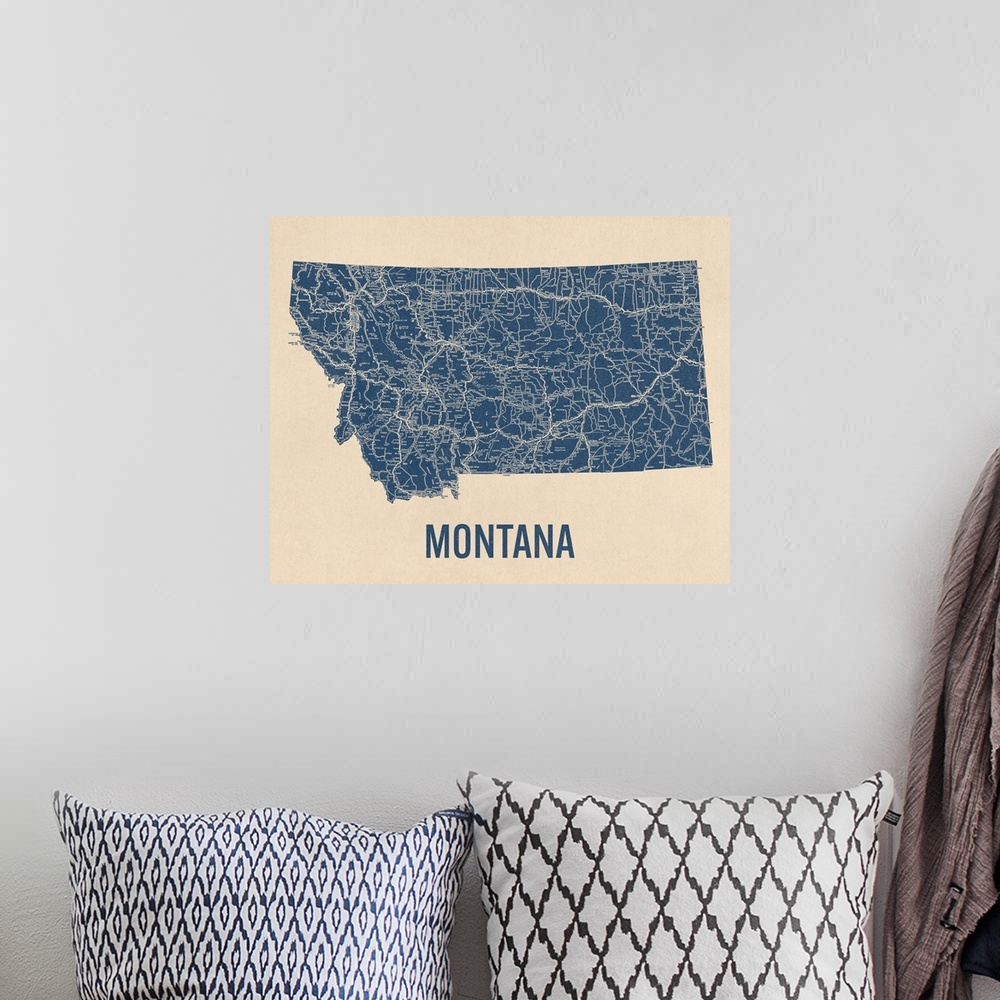 A bohemian room featuring Vintage Montana Road Map 1