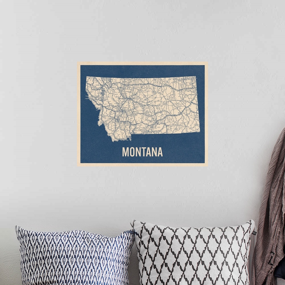 A bohemian room featuring Vintage Montana Road Map 2