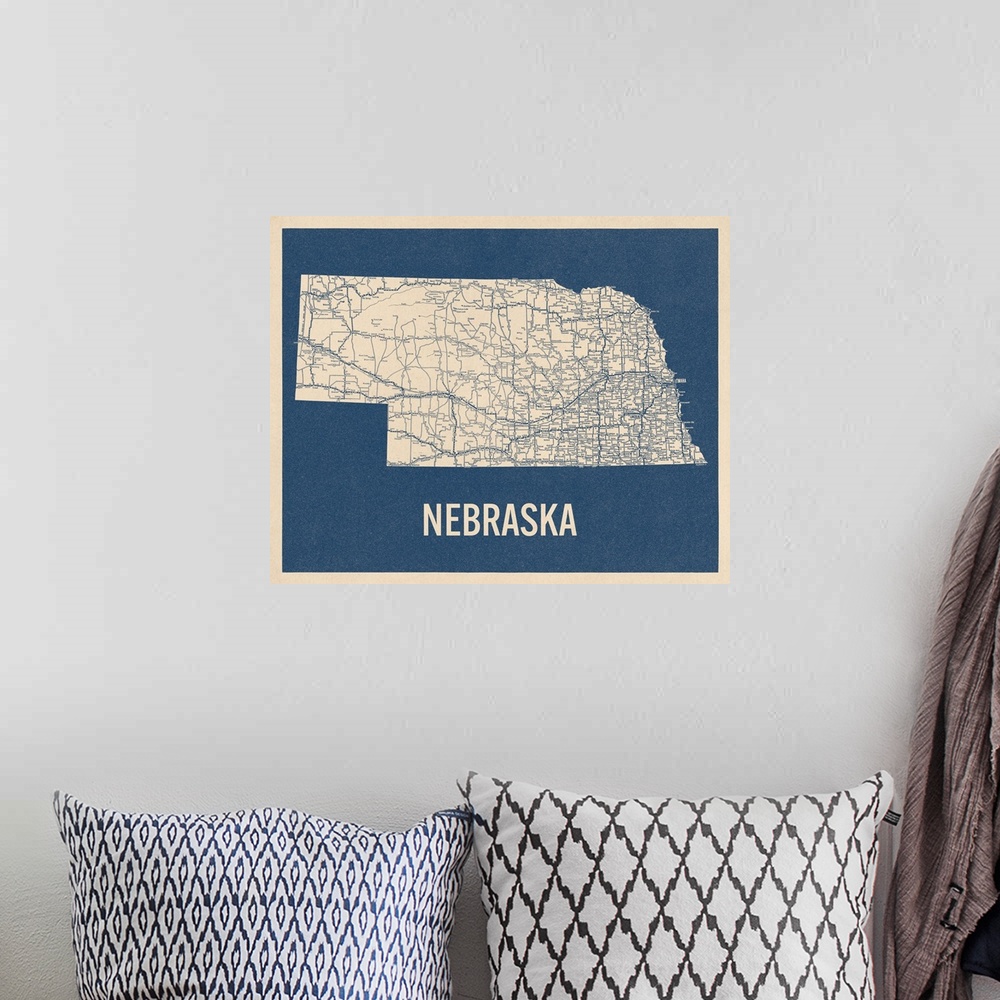 A bohemian room featuring Vintage Nebraska Road Map 2