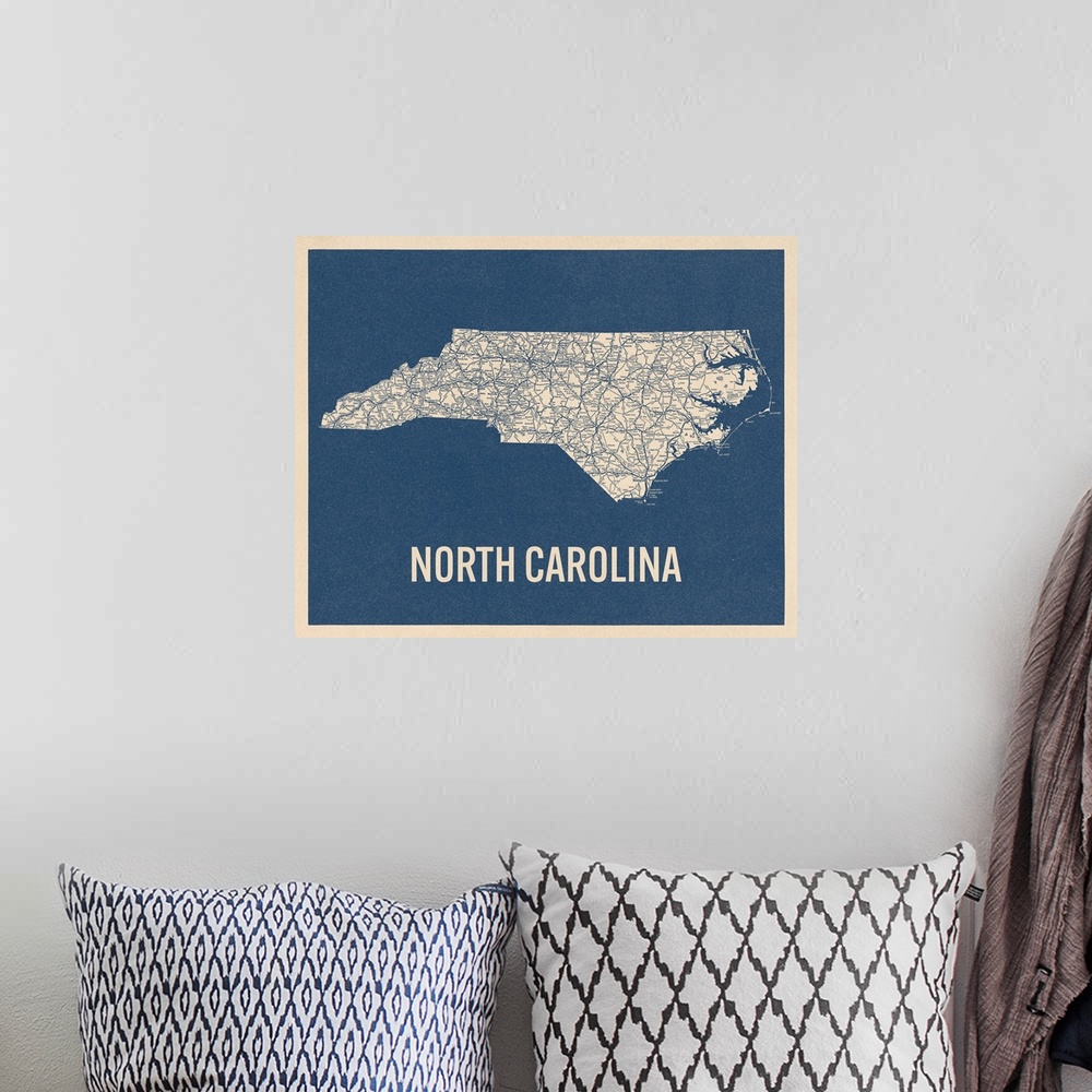 A bohemian room featuring Vintage North Carolina Road Map 2