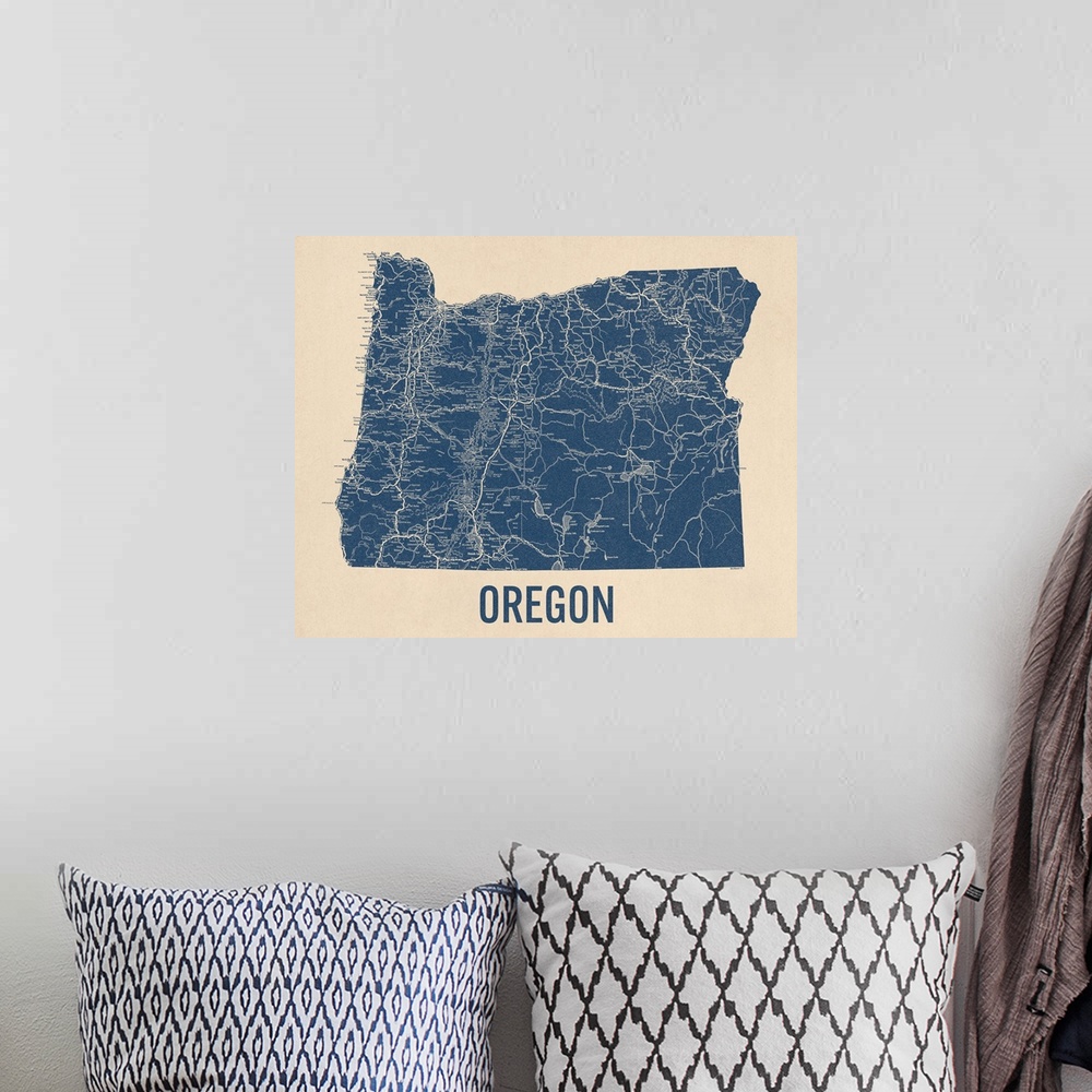 A bohemian room featuring Vintage Oregon Road Map 1
