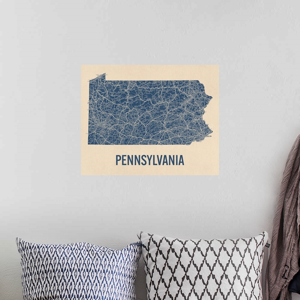 A bohemian room featuring Vintage Pennsylvania Road Map 1