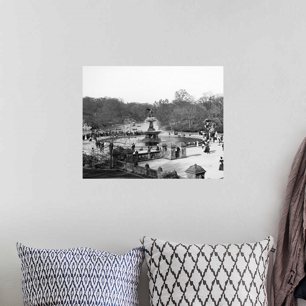 A bohemian room featuring Vintage photograph of Bethesda Fountain, Central Park, New York City