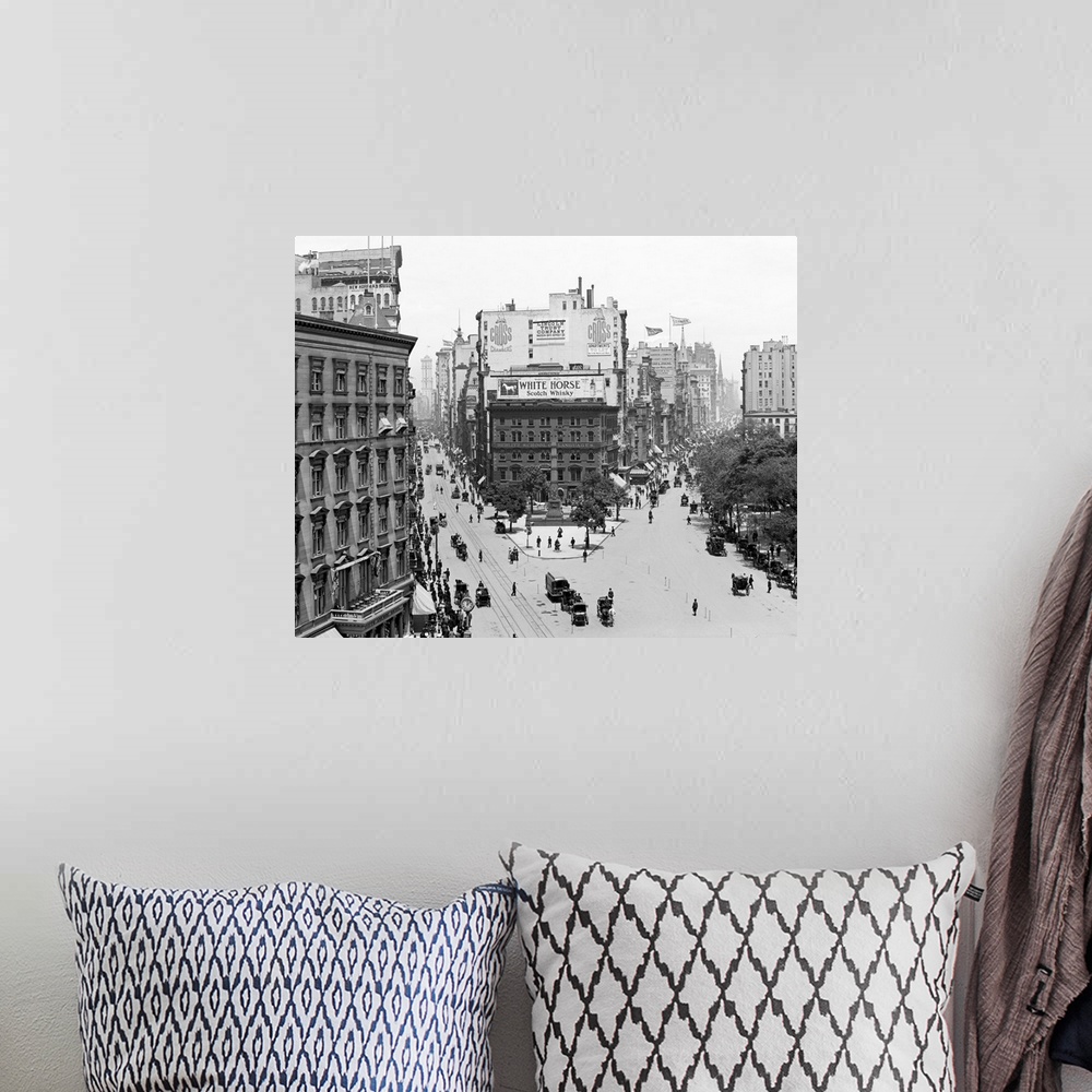 A bohemian room featuring Vintage photograph of Broadway and Fifth Avenue, New York City