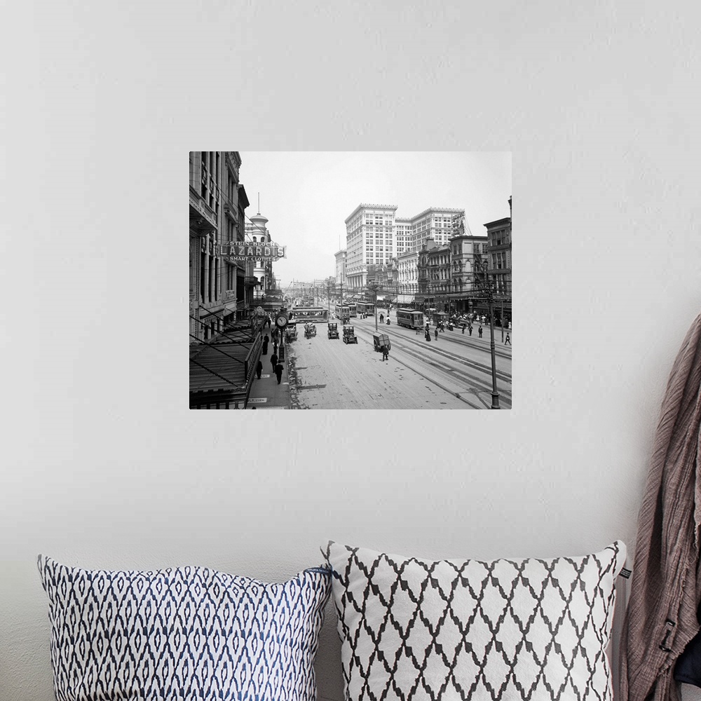 A bohemian room featuring Vintage photograph of Canal Street, New Orleans, Louisiana