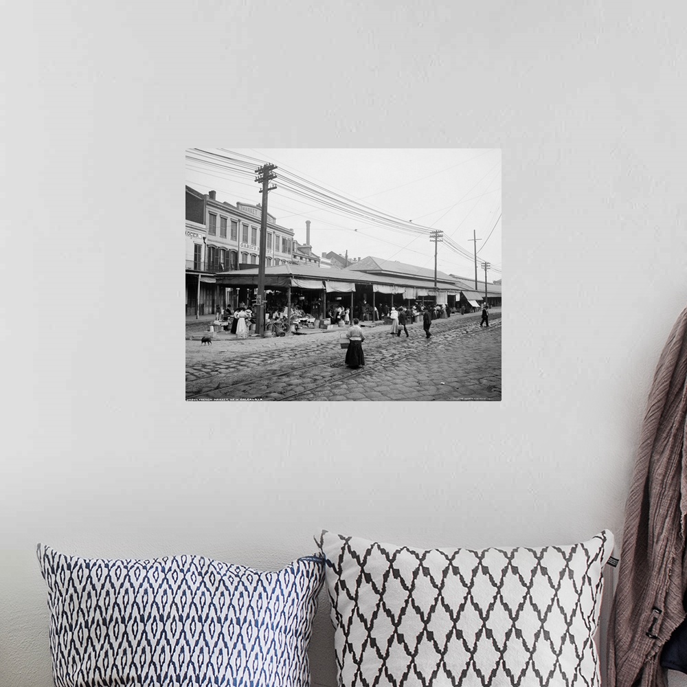 A bohemian room featuring Vintage photograph of French Market, New Orleans, Louisiana