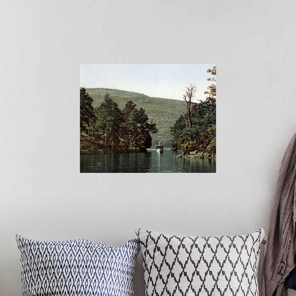 A bohemian room featuring Vintage photograph of Lake George, New York