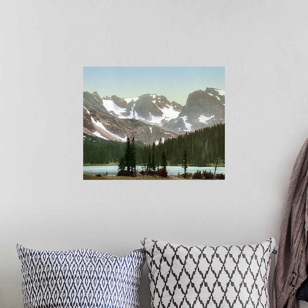 A bohemian room featuring Vintage photograph of Long Lake, Indian Peaks, Colorado