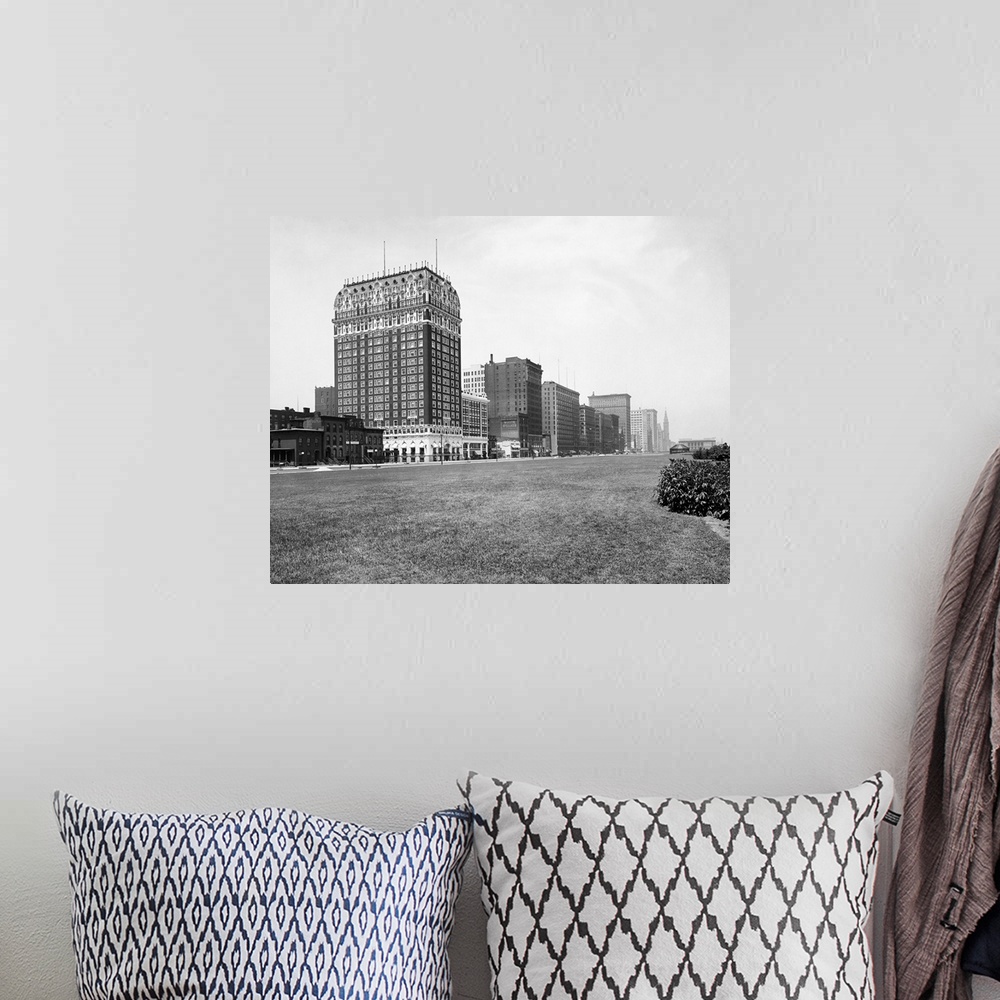 A bohemian room featuring Vintage photograph of Michigan Avenue and Grant Park, Chicago, Illinois