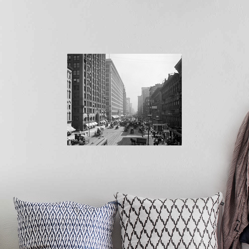 A bohemian room featuring Vintage photograph of State Street South from Lake Street, Chicago, Illinois