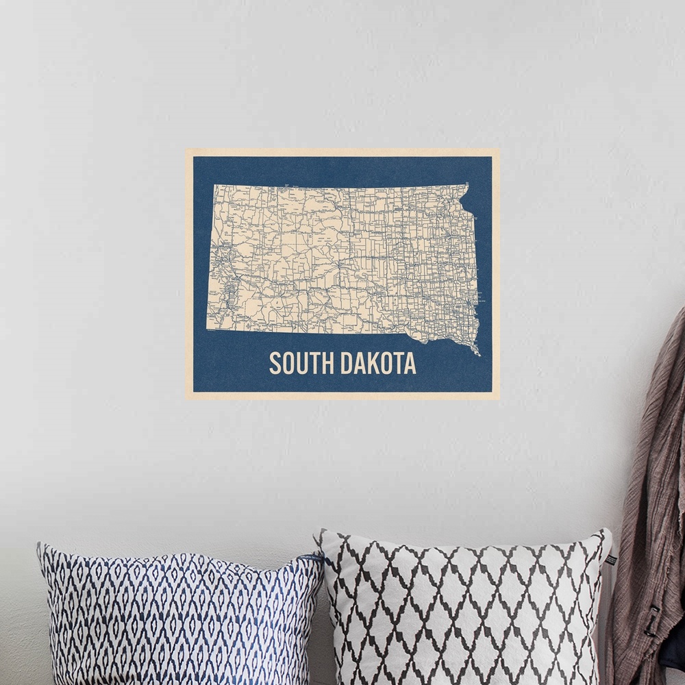 A bohemian room featuring Vintage South Dakota Road Map 2