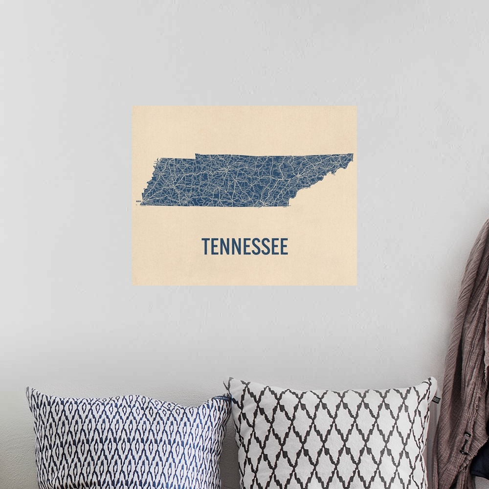A bohemian room featuring Vintage Tennessee Road Map 1