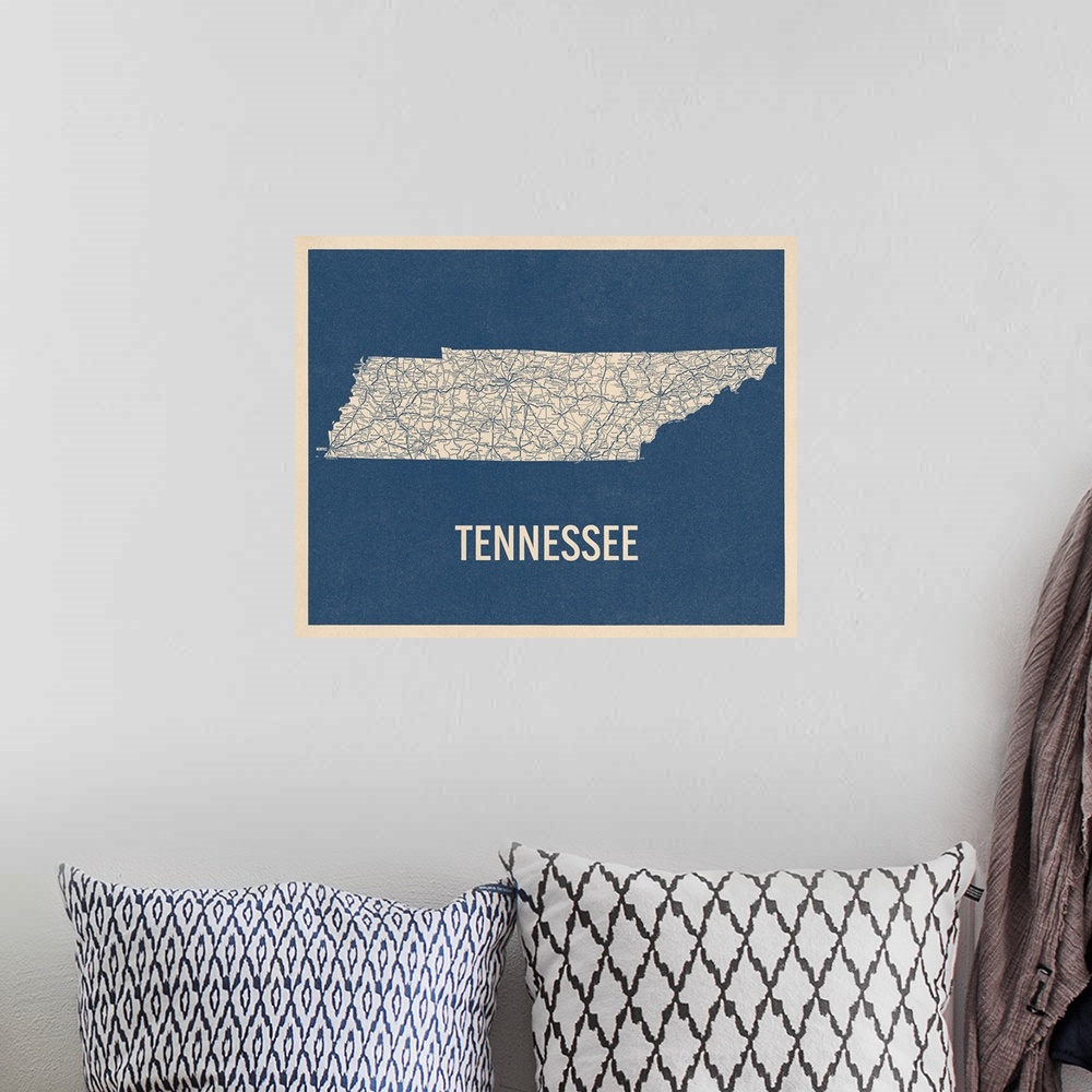 A bohemian room featuring Vintage Tennessee Road Map 2