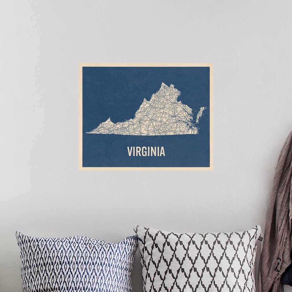 A bohemian room featuring Vintage Virginia Road Map 2