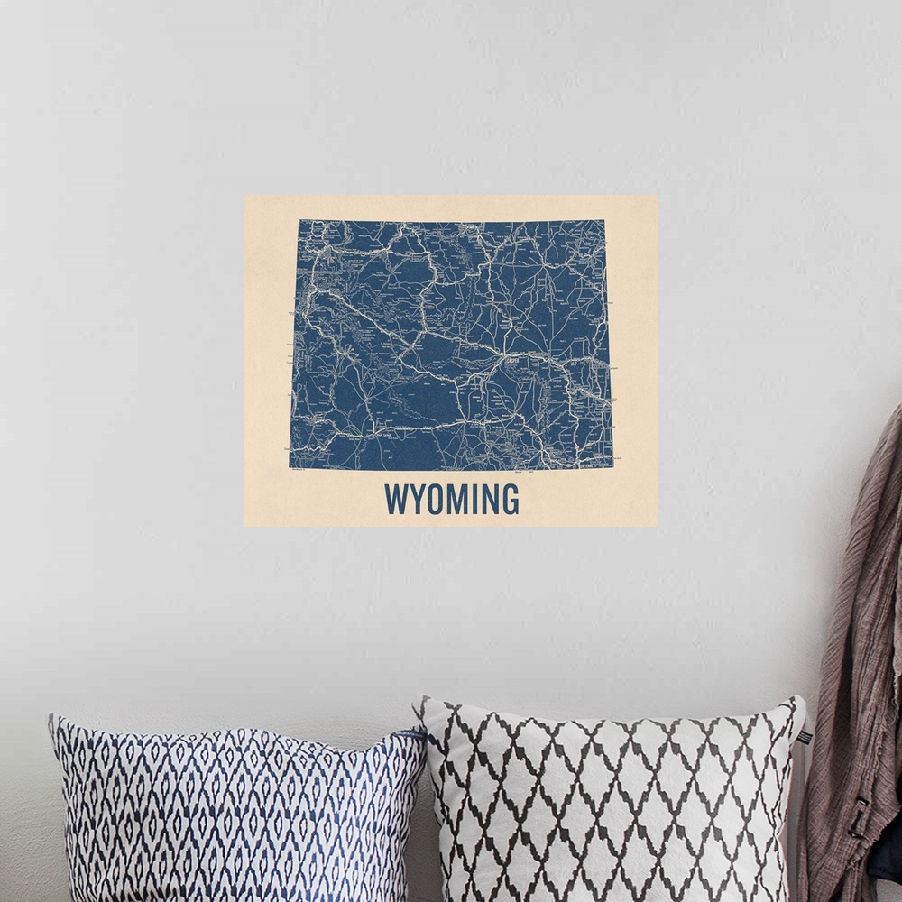 A bohemian room featuring Vintage Wyoming Road Map 1