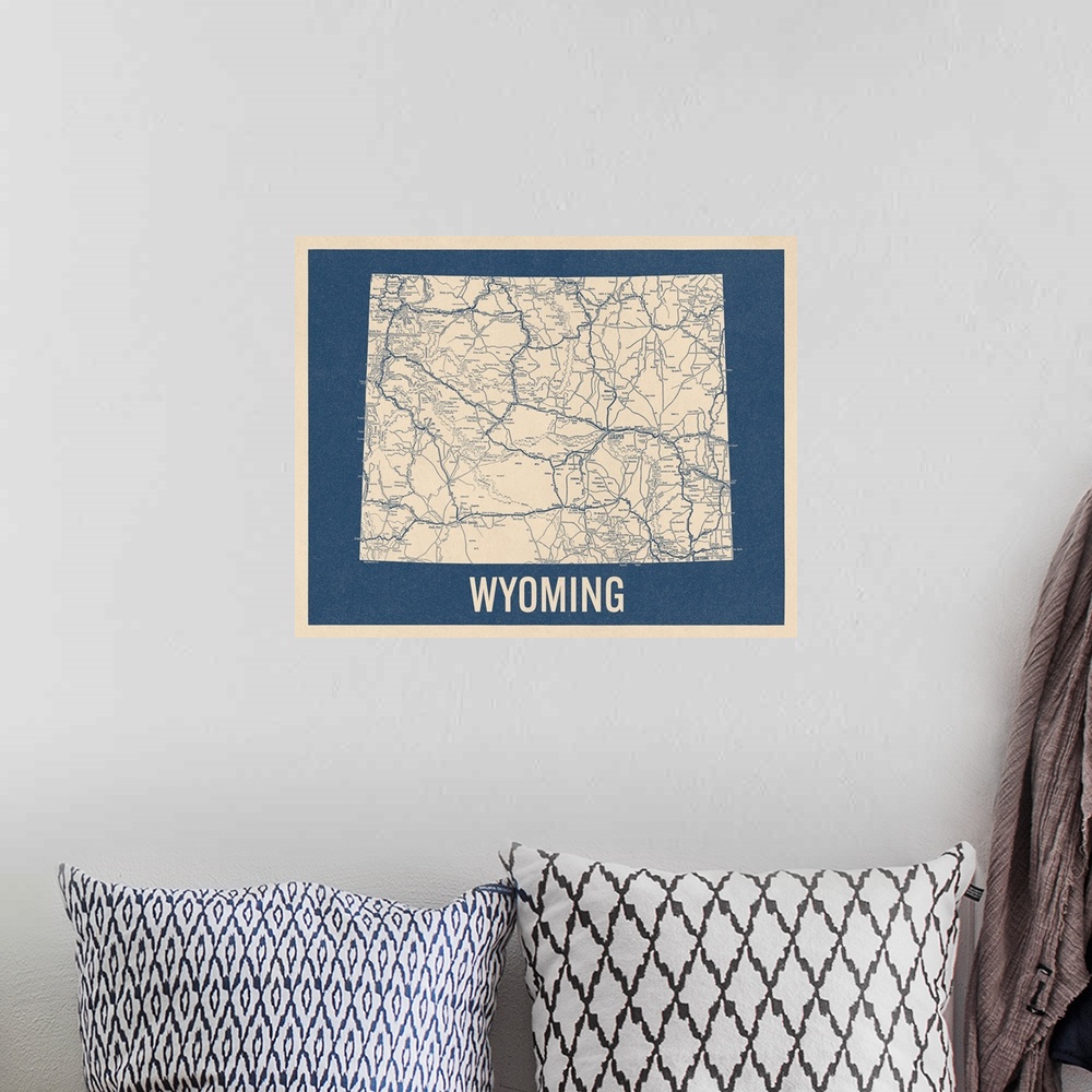 A bohemian room featuring Vintage Wyoming Road Map 2