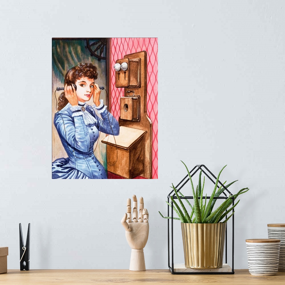 A bohemian room featuring Once Upon a Time... communication one hundred years ago. An early telephone. Original artwork fro...