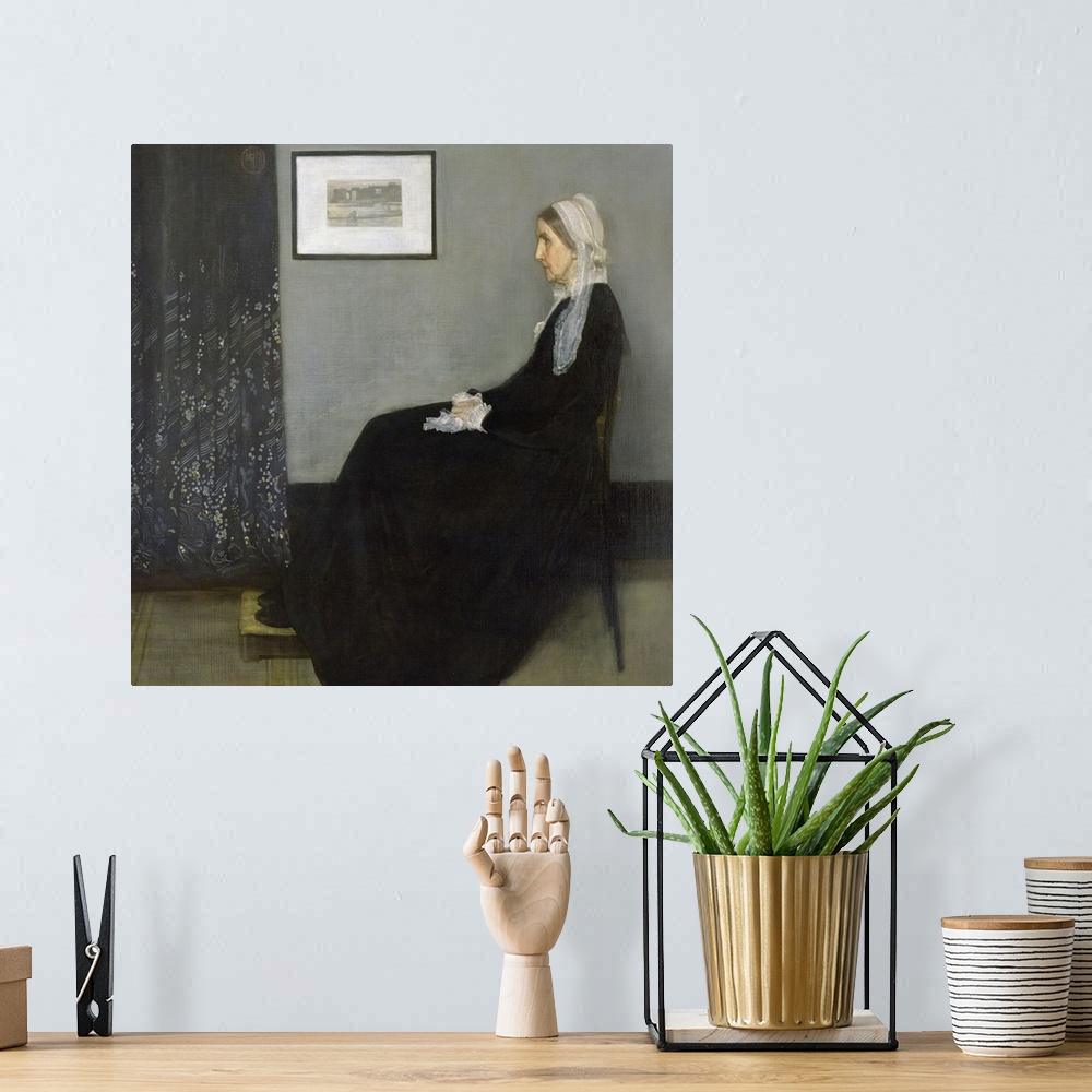 A bohemian room featuring XIR30805 Arrangement in Grey and Black No.1, Portrait of the Artist's Mother, 1871 (oil on canvas...