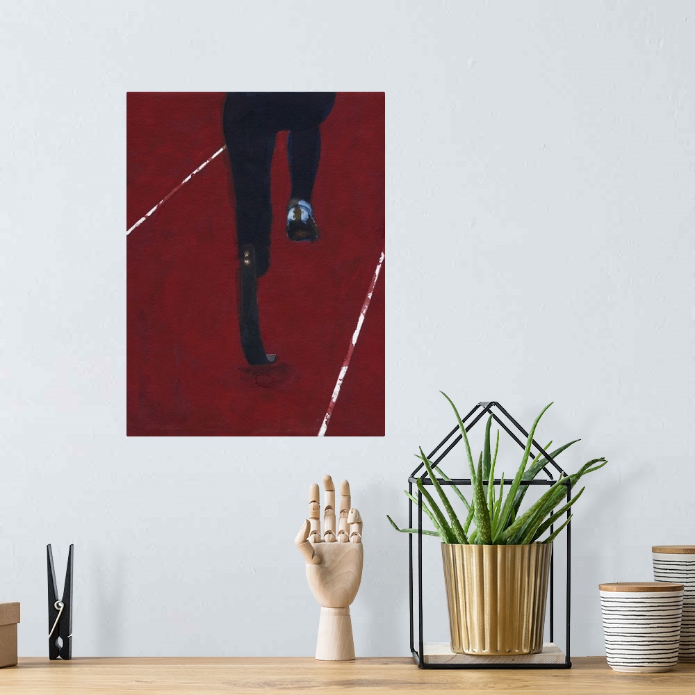 A bohemian room featuring Contemporary figurative art of a runner with a prosthetic leg.