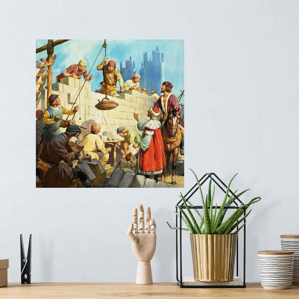 A bohemian room featuring Castle Construction. Original artwork for illustration in Look and Learn.