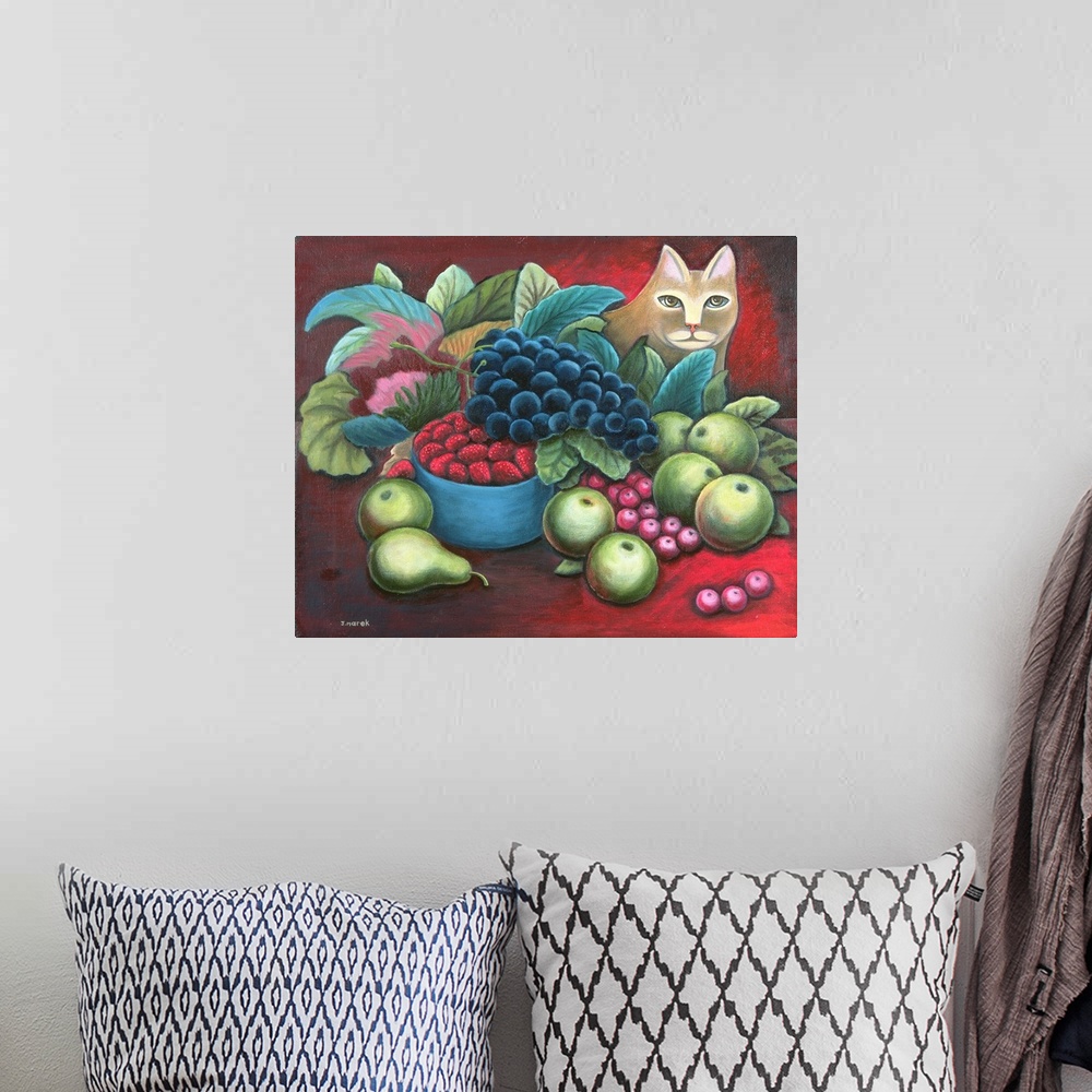A bohemian room featuring Cat and Fruit