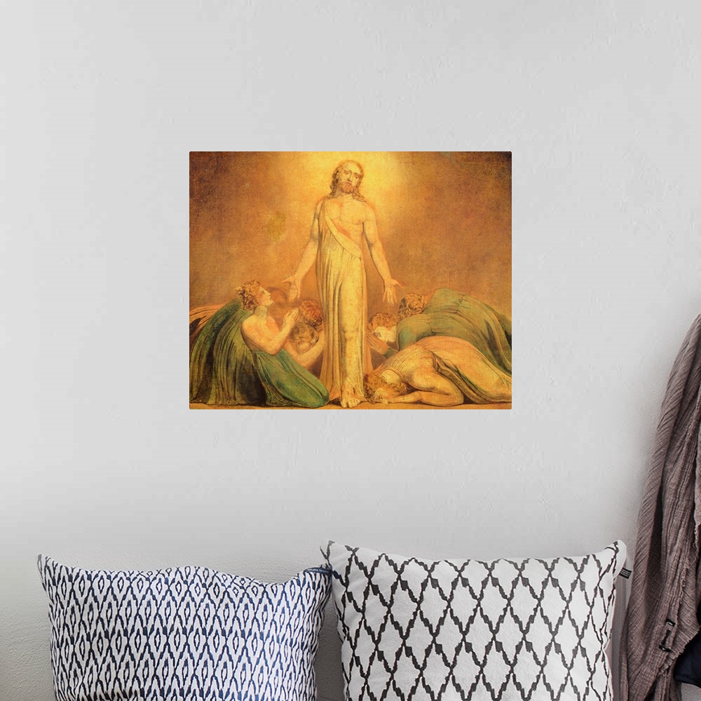 A bohemian room featuring XYC181762 Christ Appearing to the Apostles after the Resurrection, 1795-1805 (colour print with w...