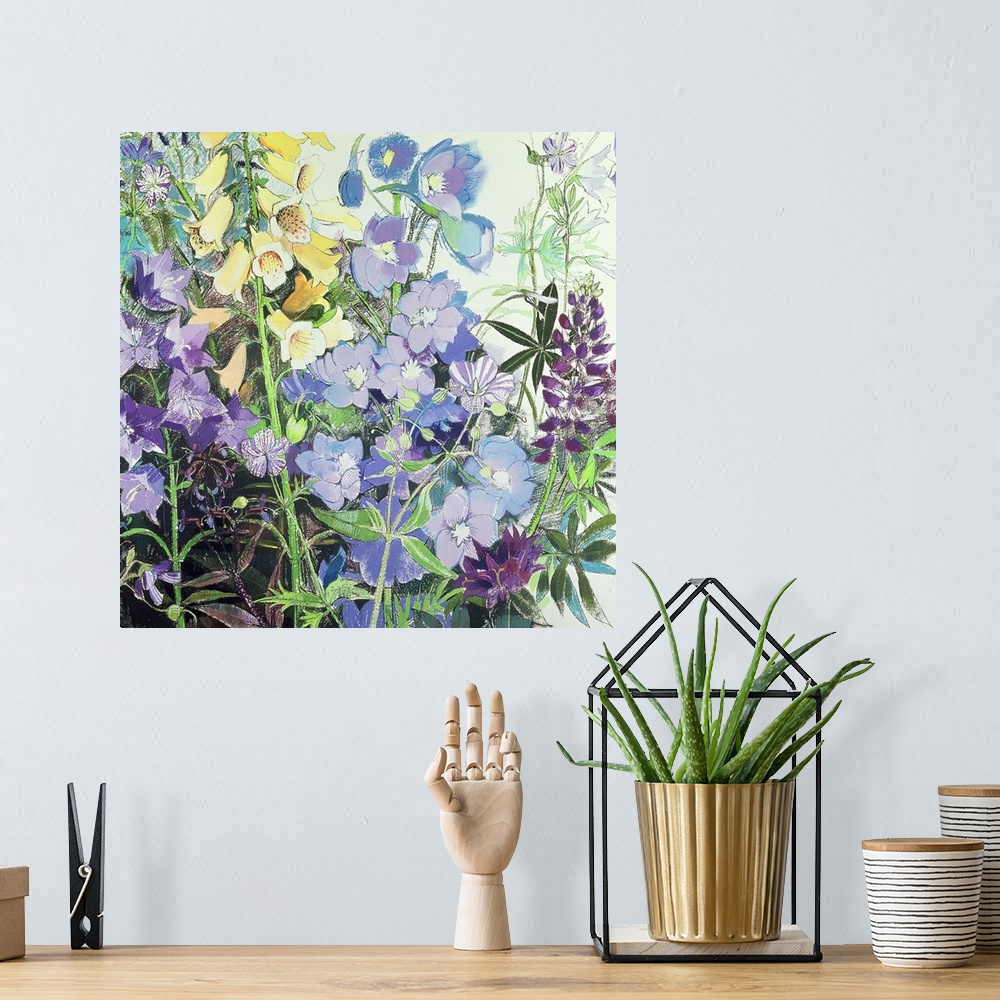 A bohemian room featuring Delphiniums and Foxgloves