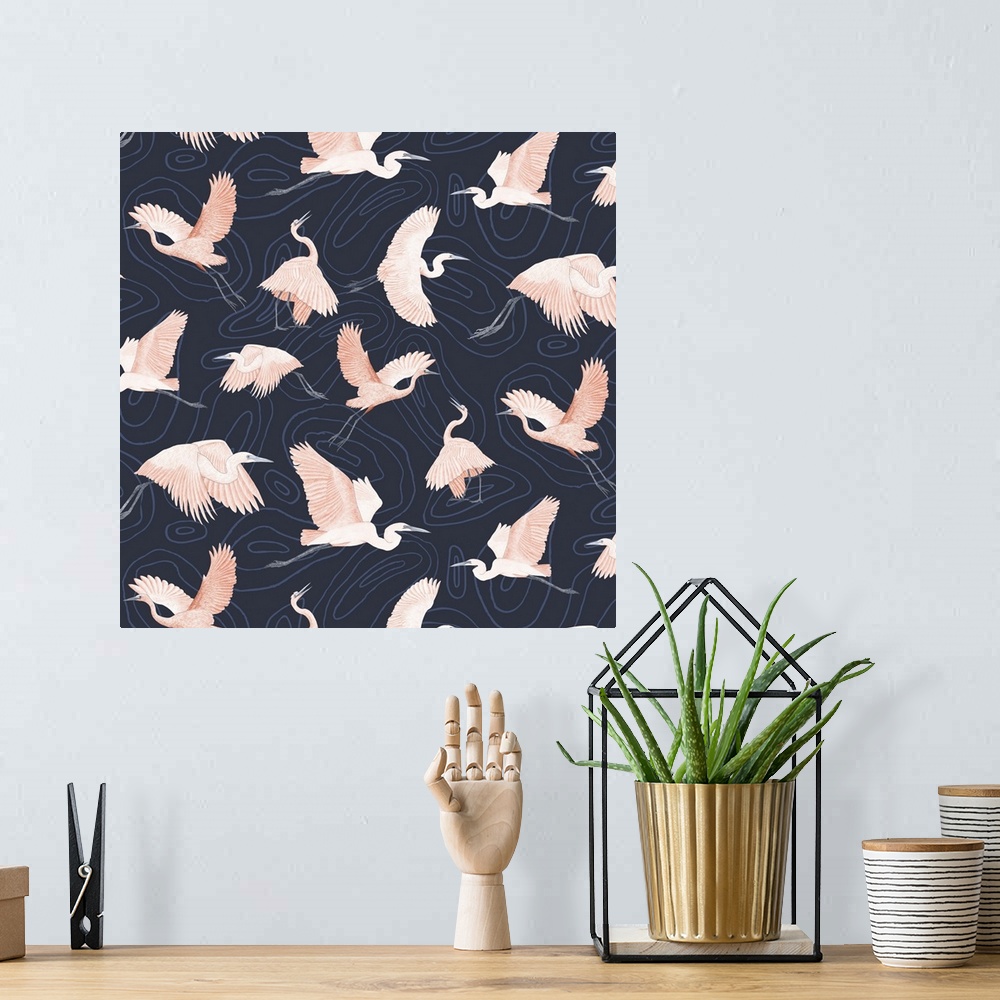A bohemian room featuring Egrets Pattern I, 2022