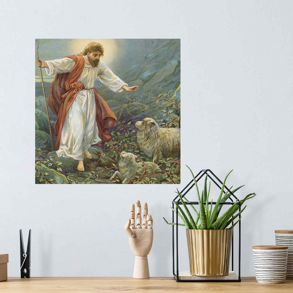 A bohemian room featuring Jesus Christ, the tender shepherd