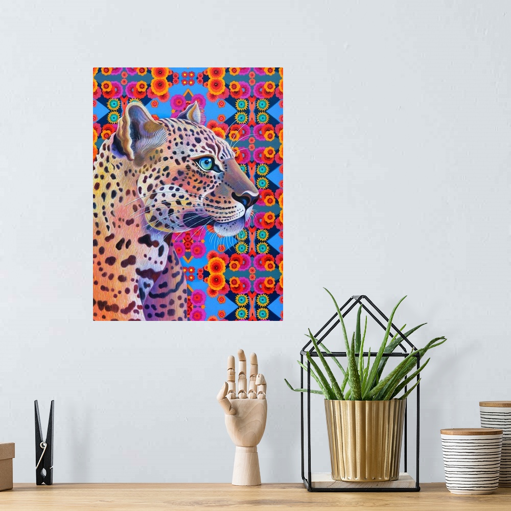 A bohemian room featuring Leopard, 2018, (originally oil on canvas) by Tattersfield, Jane
