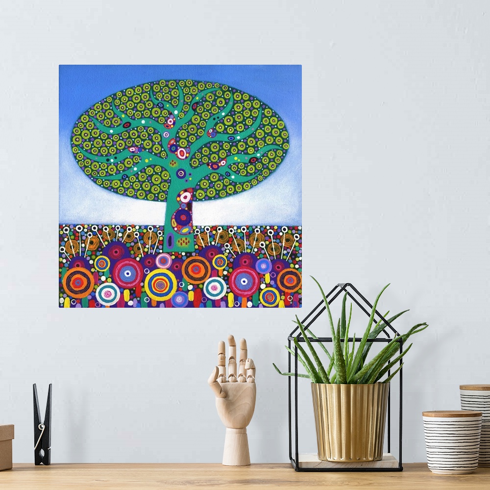 A bohemian room featuring Lime Tree Too, 2015, (acrylic on canvas)