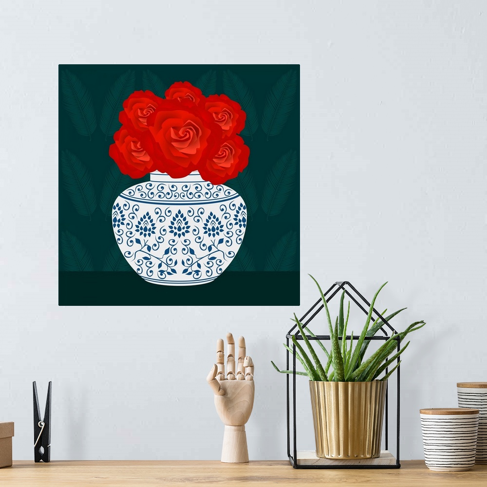 A bohemian room featuring Ming Vase With Roses