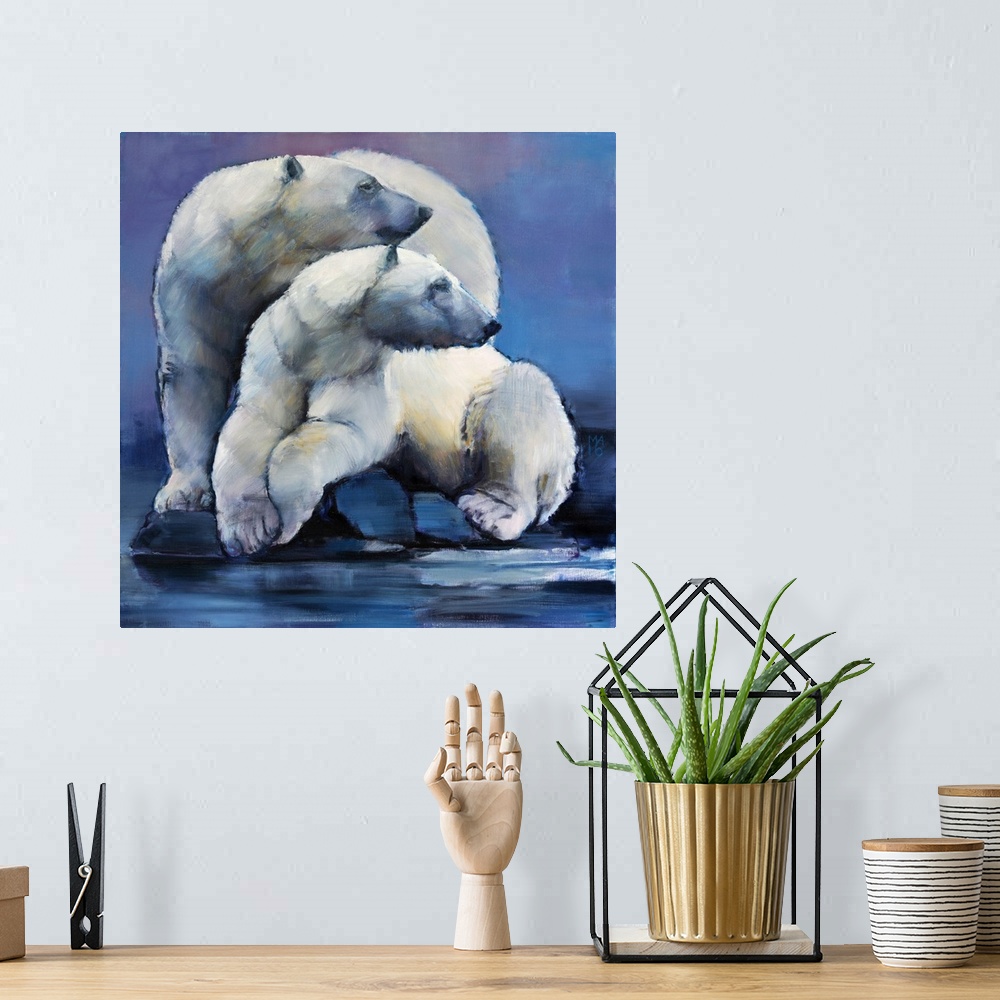 A bohemian room featuring Moon Bears, 2016, originally oil on canvas.