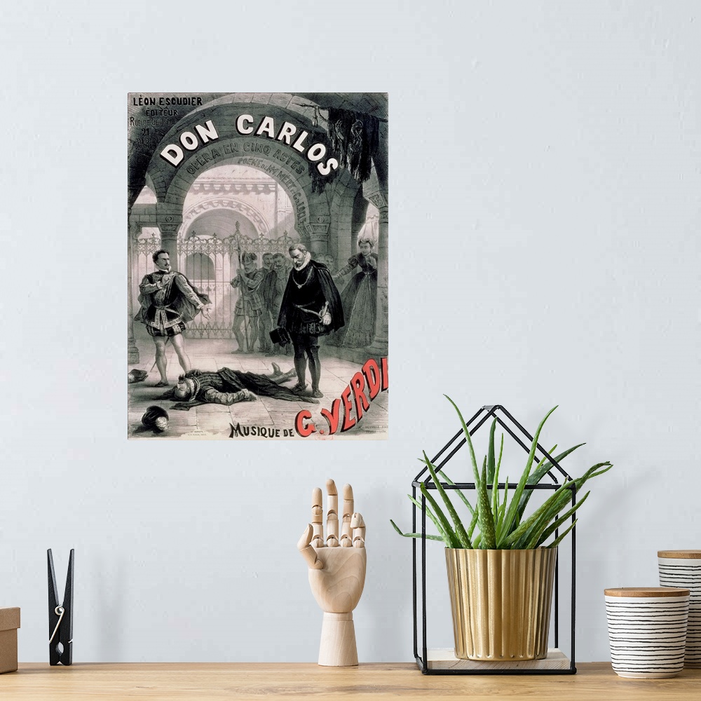 A bohemian room featuring Poster advertising 'Don Carlos', opera by Giuseppe Verdi (1816-1901)
