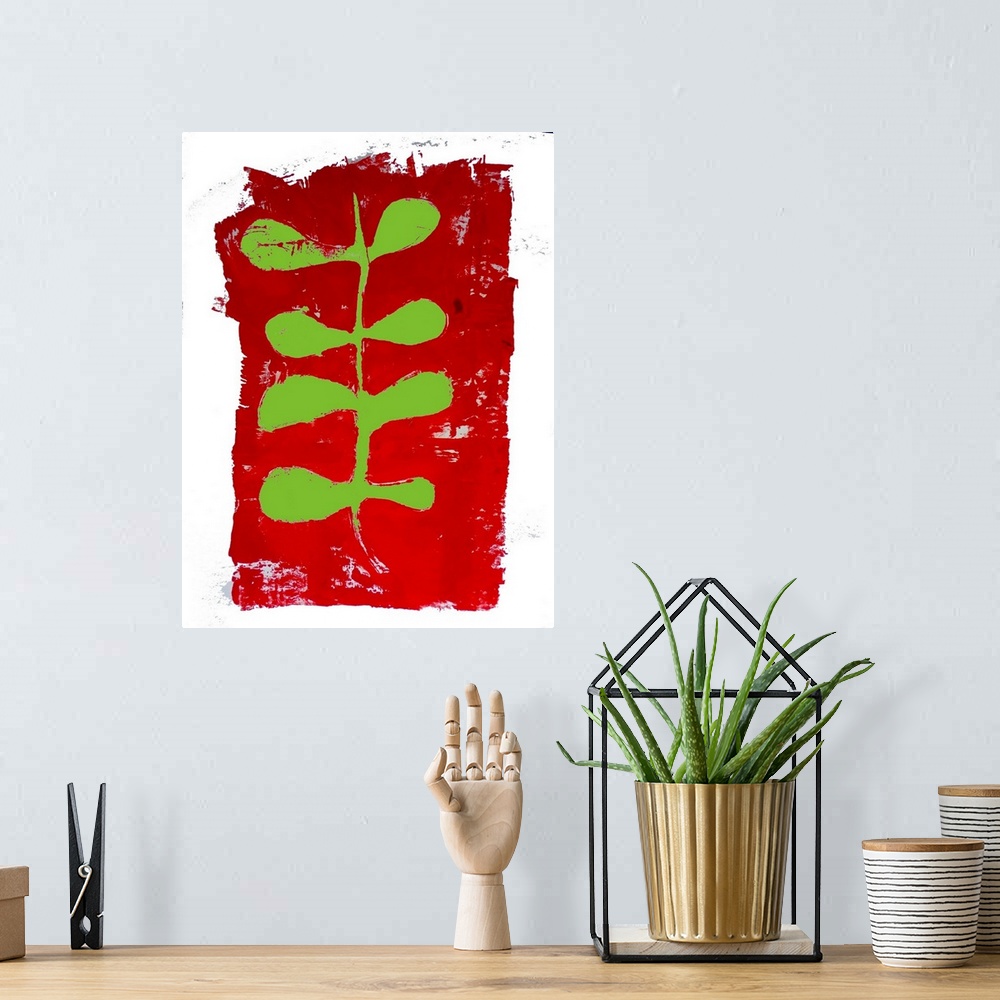 A bohemian room featuring Red And Green Monoprint 2018