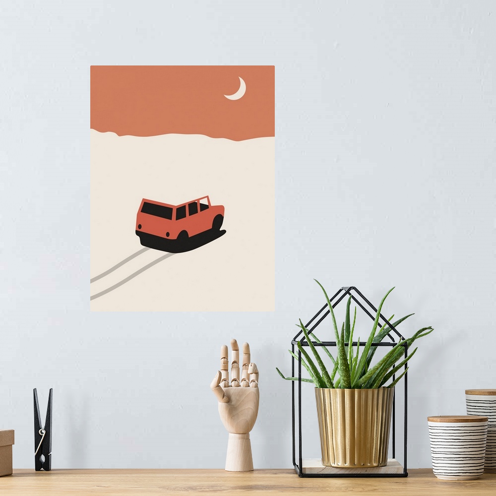 A bohemian room featuring Red Car In Desert With Moon, 2020