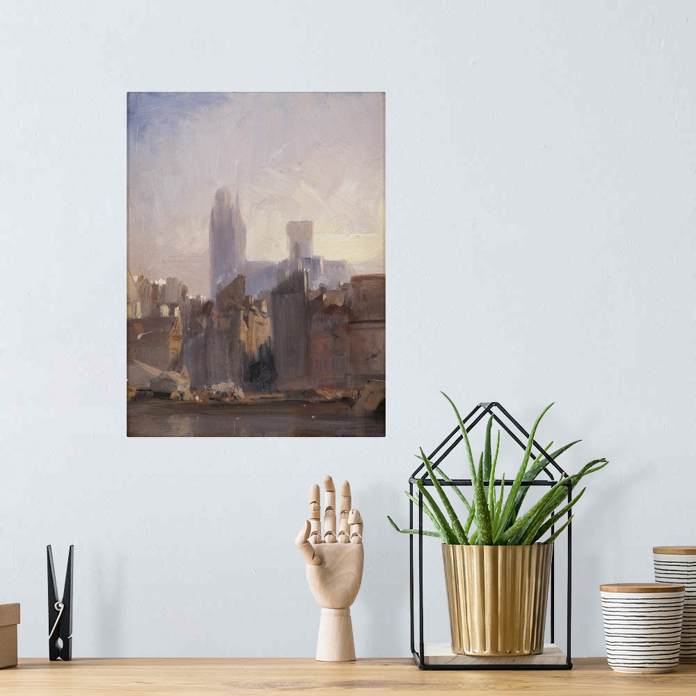 A bohemian room featuring Rouen Cathedral, Sunrise, 1825 (oil on millboard)