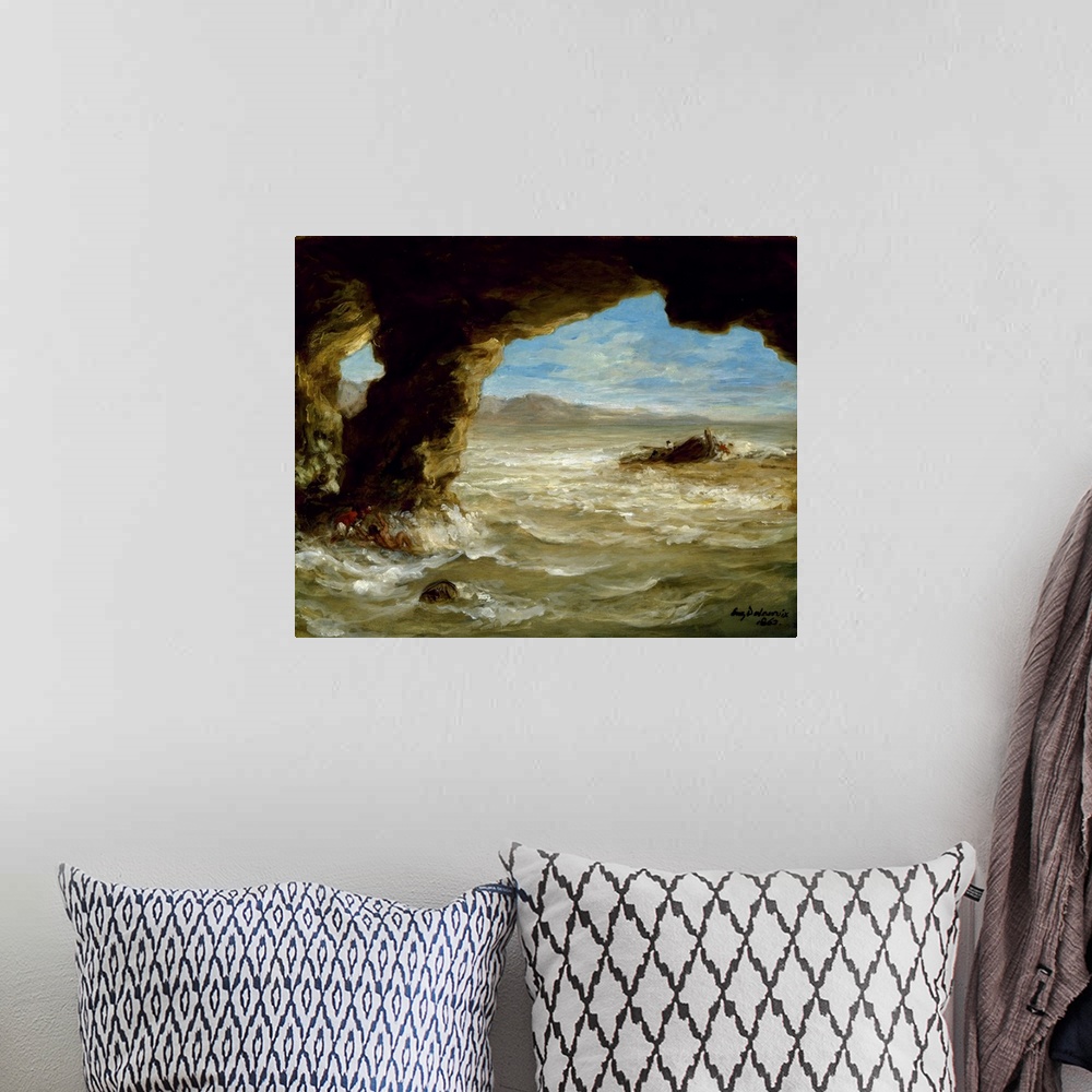 A bohemian room featuring Shipwreck On The Coast, 1862 (Originally oil on canvas)