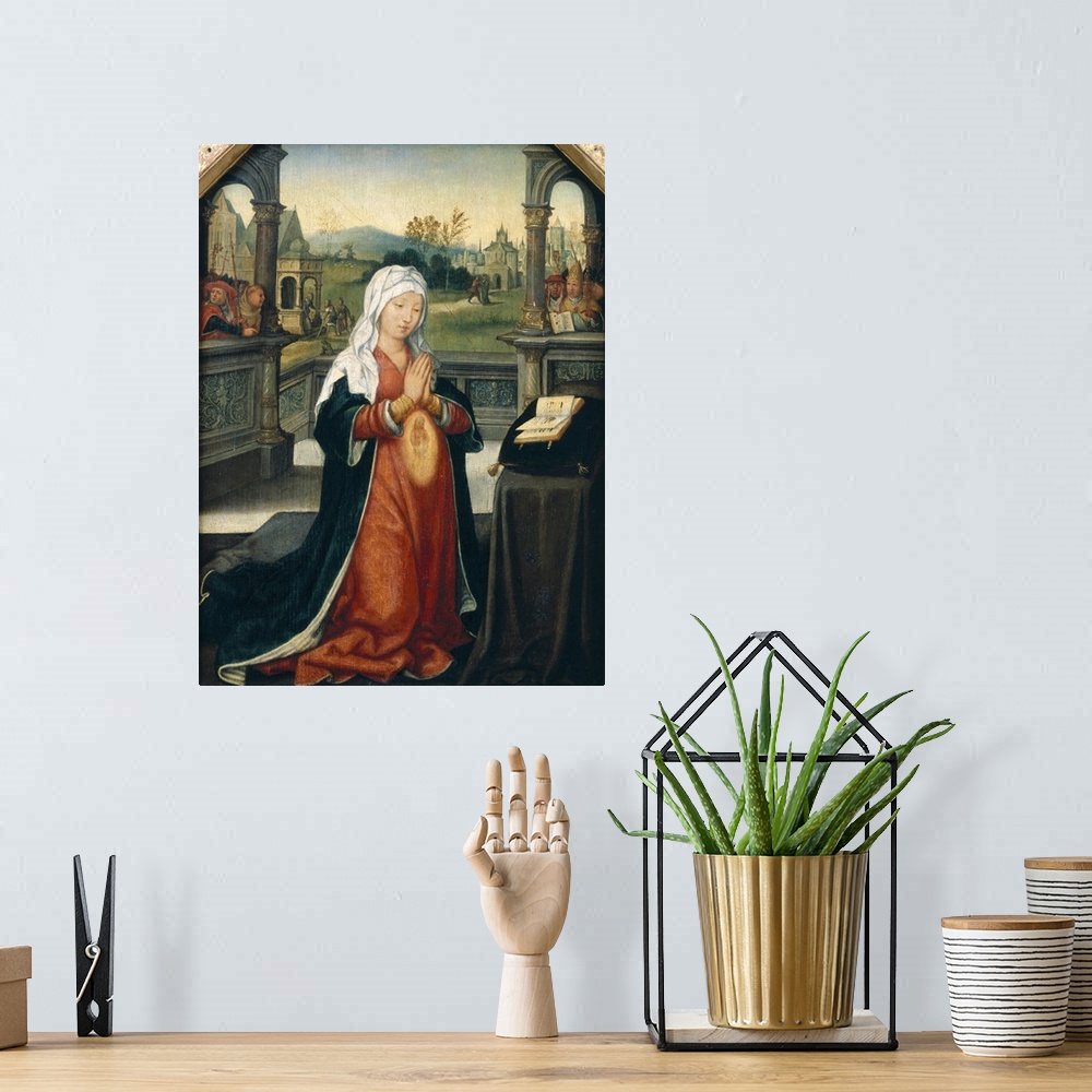 A bohemian room featuring XIR53806 St.Anne Conceiving the Virgin (oil on panel)  by Bellegambe, Jean the Elder (c.1470-c.15...