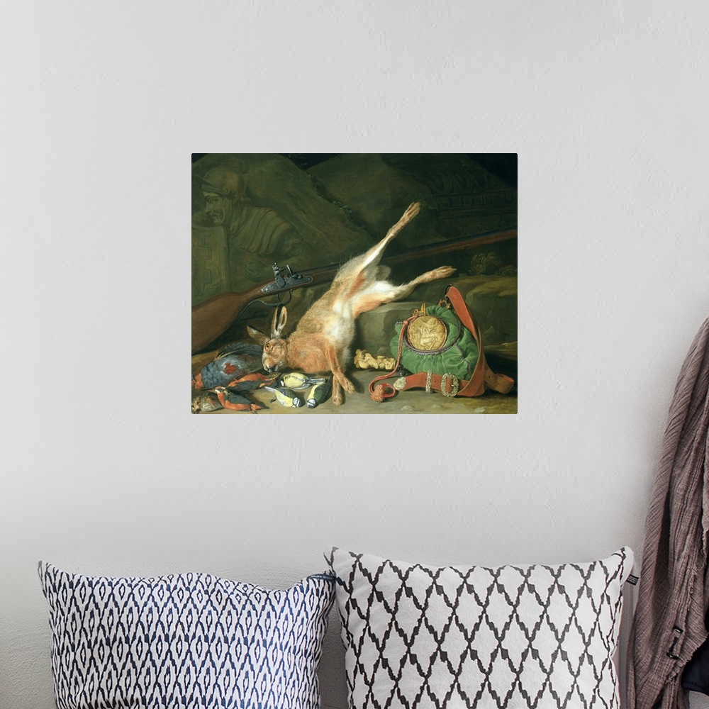 A bohemian room featuring Still Life of a Hare with Hunting Equipment