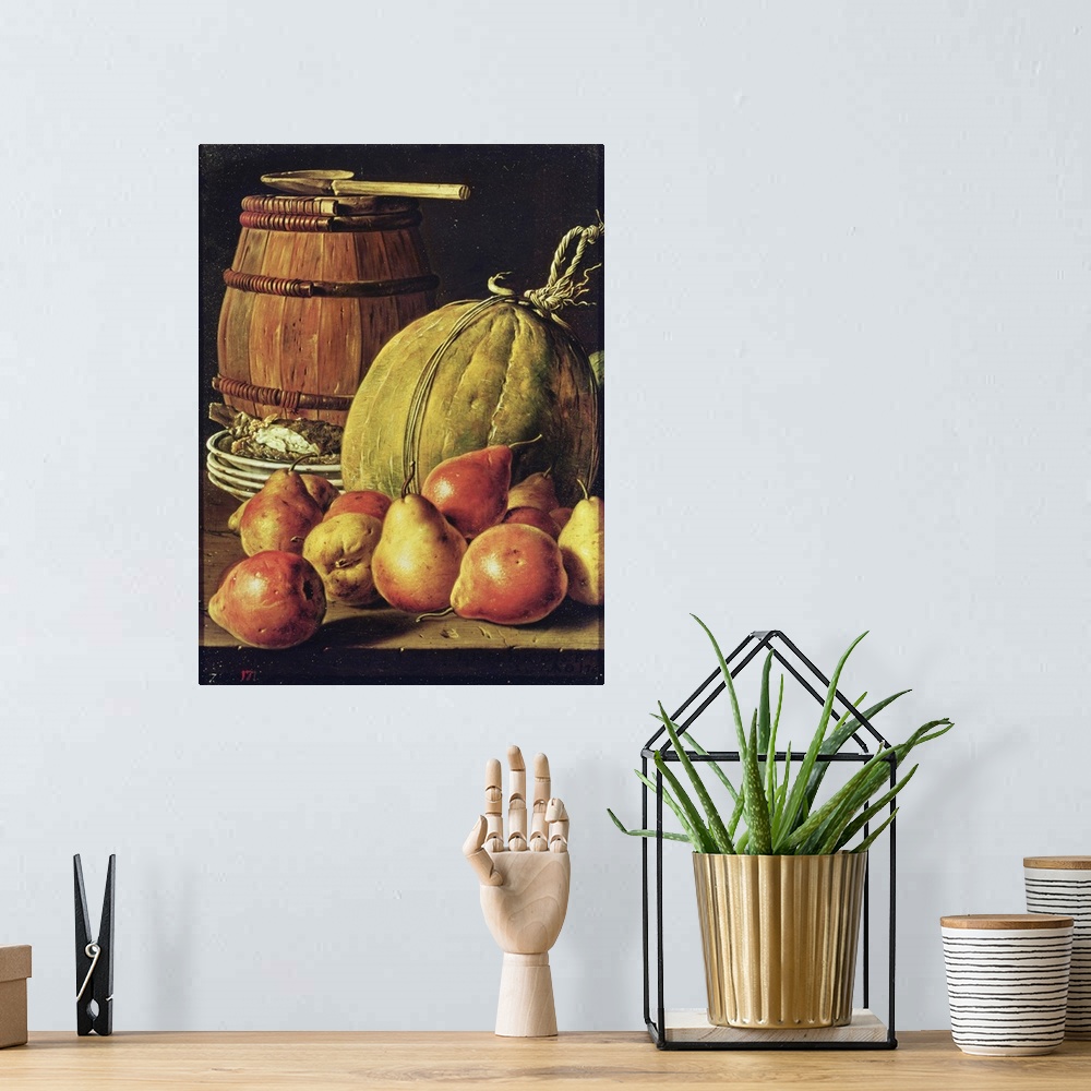 A bohemian room featuring Still Life with pears, melon and barrel for marinading