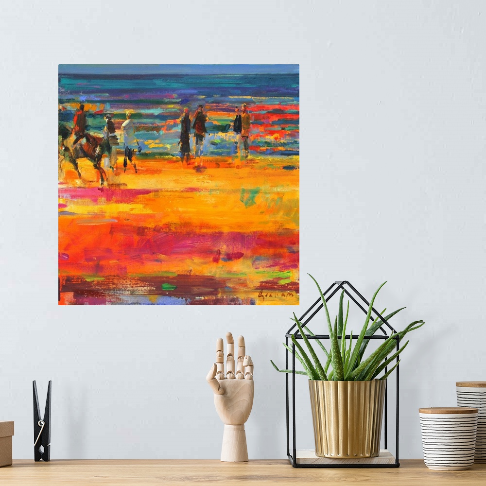 A bohemian room featuring The Canter, Paris Plage, originally oil on canvas.