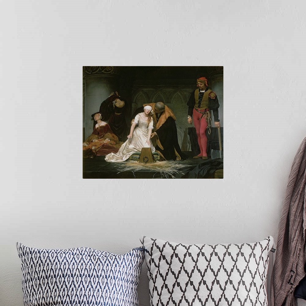 A bohemian room featuring BAL72630 The Execution of Lady Jane Grey, 1833 (oil on canvas)  by Delaroche, Hippolyte (Paul) (1...